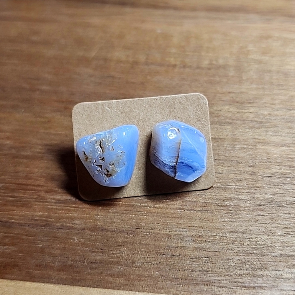 Blue Chalcedony Stud Earrings - Picture 6 of 7